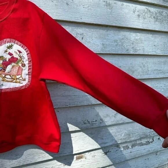 Vintage handmade Santa embroidered Cute collared grandma sweatshirt plus size - Picture 2 of 5